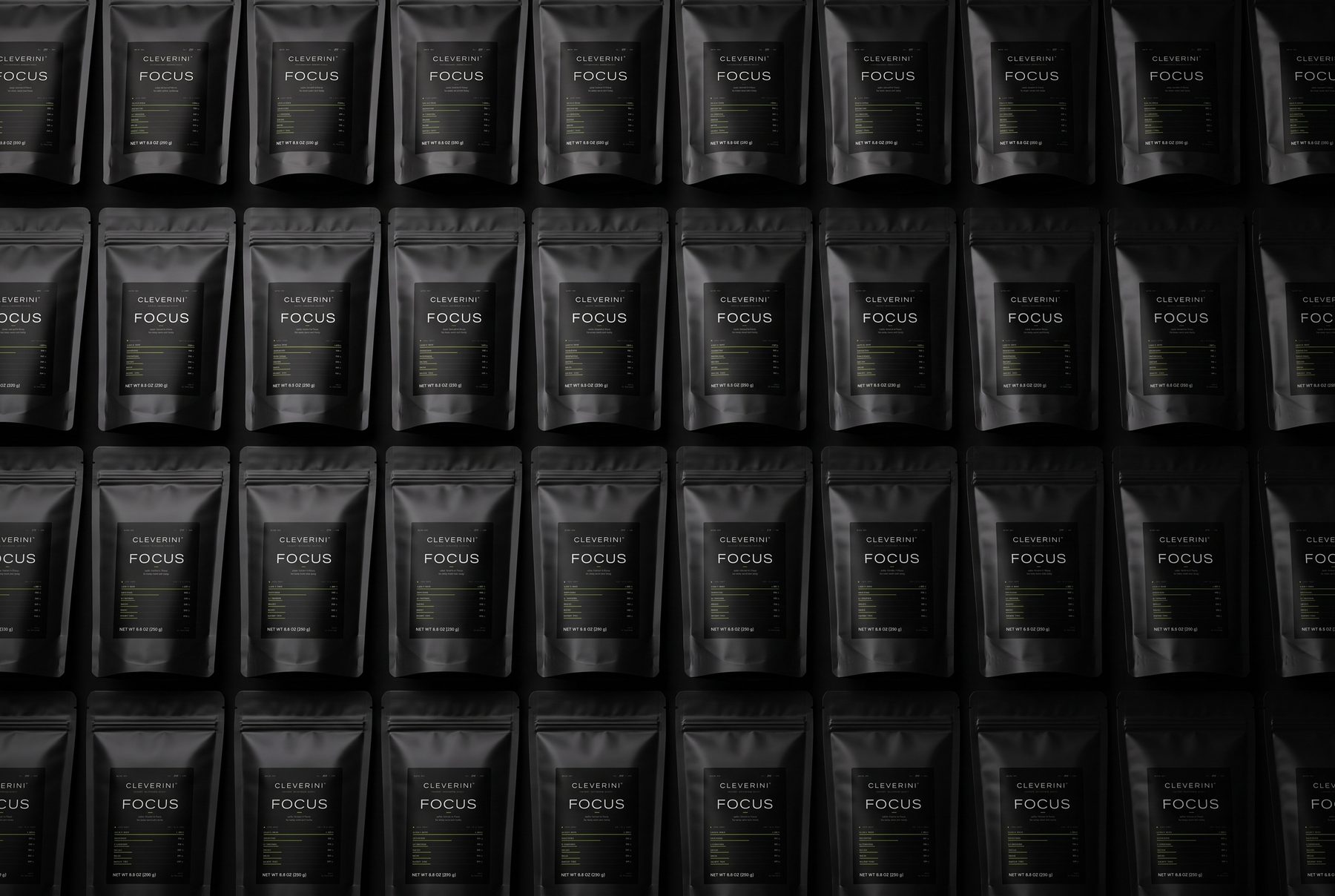 Rows of Batch 001 pouches