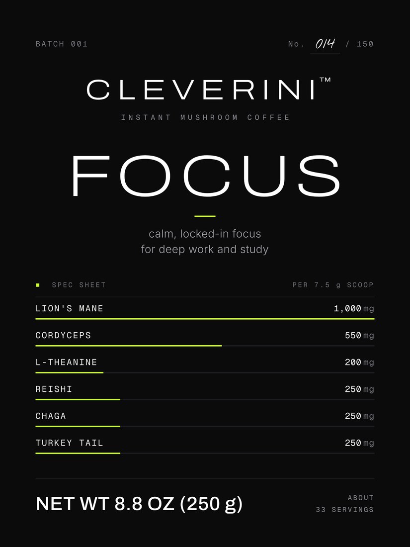Cleverini Focus front label with spec sheet
